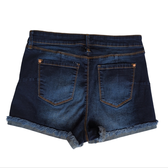 Nobo No Boundaries High Rise Distressed Frayed Cuff Jean Shortie Shorts 13 Blue - Picture 7 of 14
